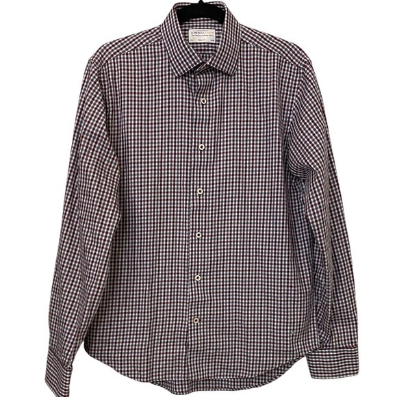Lorenzo Uomo Other - Lorenzo Uomo Trim Fit 15.5 34/35 White Gray Red Check Gingham Button Front Shirt